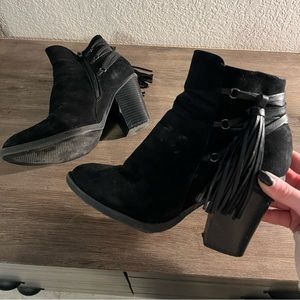Black Fringe Booties